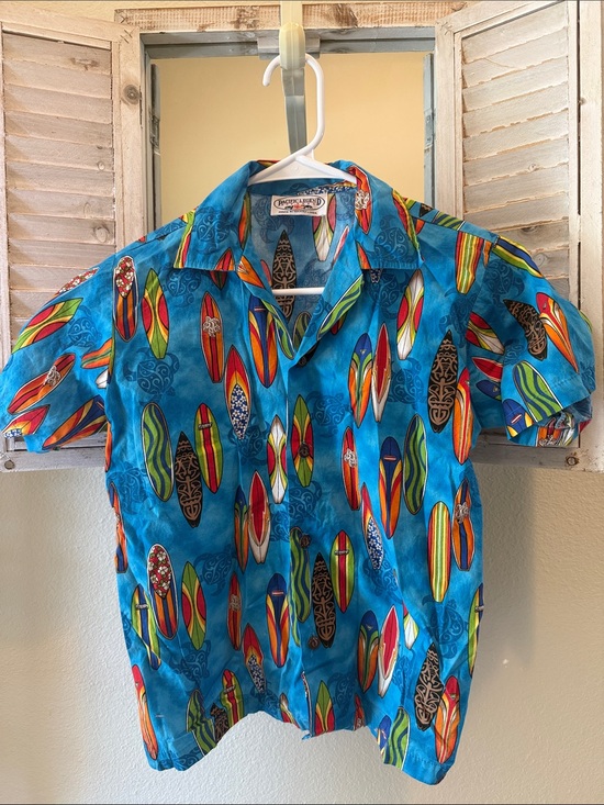 Pacific Legend Other - Hawaiian Surf Print Button-Down Shirt - Blue (Made in Hawaii)